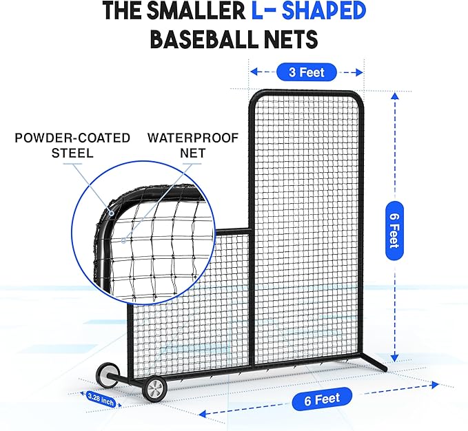 Yes4All Portable L-Screen Baseball 7x7ft with 2 Baseballs, Rubber Wheels - L Screen Baseball for Batting Cage, Protective Pitching Screen Net Double Layers, Carry Bag Included-StrideForce Fitness