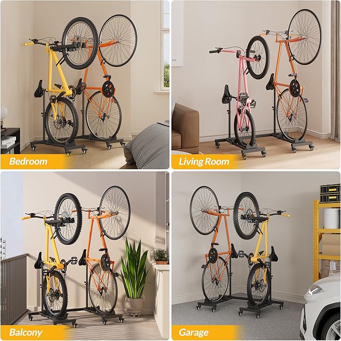Vertical Bike Stands (2 Pack)，Standing Bike Rack for Garage Floor，Upright Bicycle Floor Stand Indoor Bike Holder with Adjustable Height for Garage & Apartment - for Wheels Sizes up to 29”-StrideForce Fitness