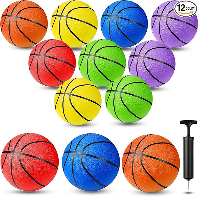 Jerify 12 Pack Official Size Rubber Basketballs for Kids Child Junior Youth Indoor Outdoor Sports Basket Balls with Pump Back to School Student Gifts Operation Christmas Bulk Items-StrideForce Fitness