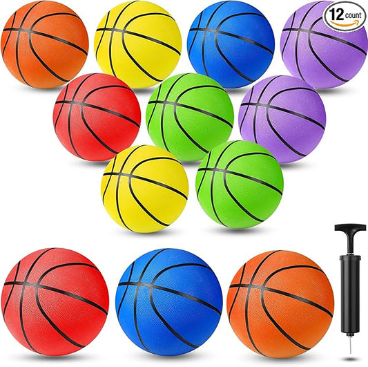 Jerify 12 Pack Official Size Rubber Basketballs for Kids Child Junior Youth Indoor Outdoor Sports Basket Balls with Pump Back to School Student Gifts Operation Christmas Bulk Items-StrideForce Fitness
