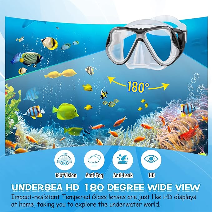 Greatever Dry Snorkel Set,Panoramic Wide View,Anti-Fog Scuba Diving Mask,Professional Snorkeling Gear-StrideForce Fitness