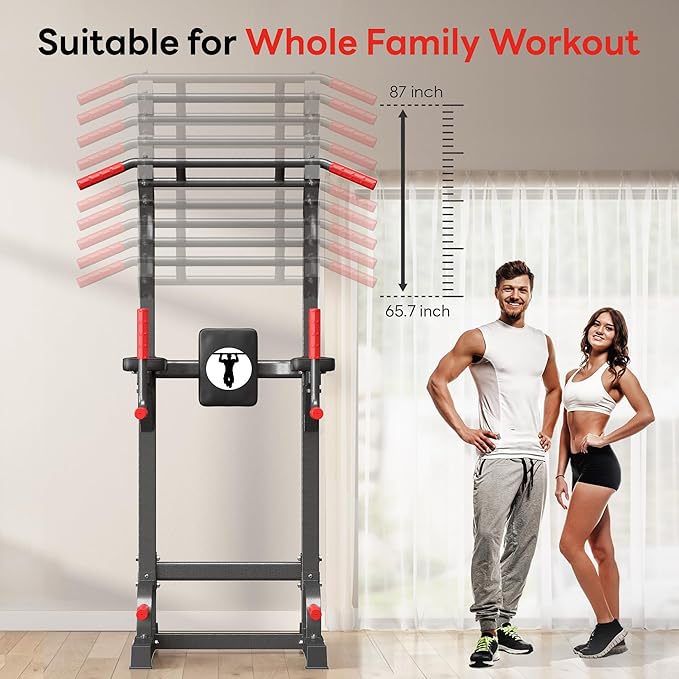 SogesPower Power Tower Pull Up Bar Station Multi-Function Pull Up Bar Stand for Home Gym, Adjustable Height Pull Up Dip Station Dip Bar Strength Training Fitness Equipment,Up to 500LBS-StrideForce Fitness