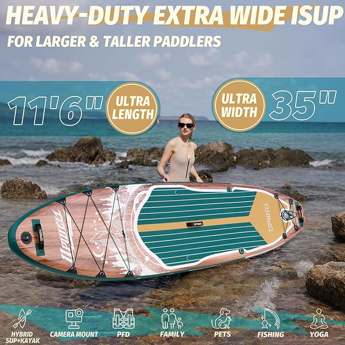 UPWELL 10'6"/11'/11'6" Inflatable Paddle Board, Stand Up Paddlboard for Youth & Adults, Stable Design, Premium SUP Accessories, Backpack, Leash, Hand Pump, Fins-StrideForce Fitness