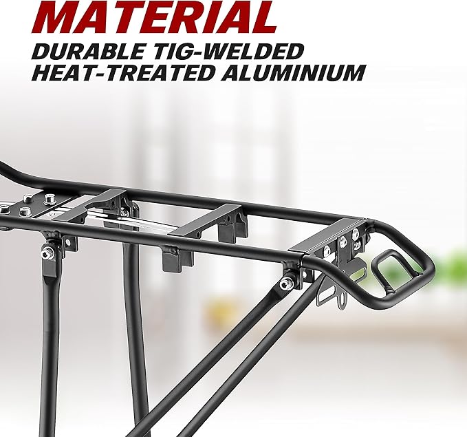 Ibera Bike Rack - Bicycle Touring Carrier Plus+ for Disc Brake/Non-Disc Brake Mount, Fat Tire Bikes, Frame-Mounted for Heavier Top & Side Loads, Height Adjustable for 26"-29" Frames-StrideForce Fitness