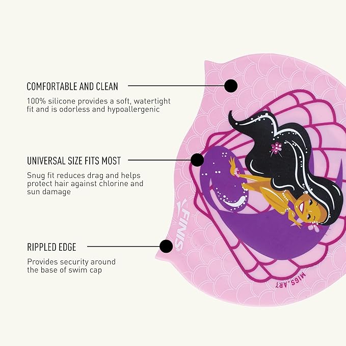 FINIS Mermaid Kids Swim Cap - 100% Silicone - Fun Prints - Universal Fit - Chlorine Protection-StrideForce Fitness