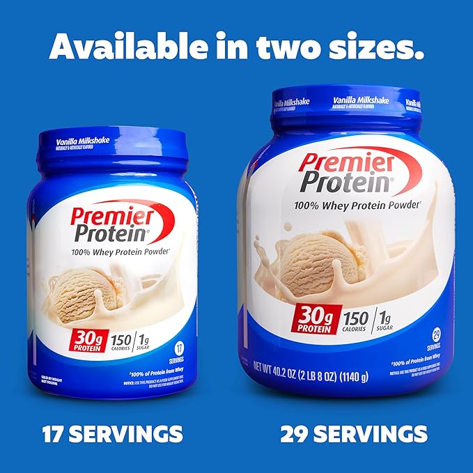 Premier Protein Protein Powder, 30g Protein, 1g Sugar, No Soy Ingredients, Gluten Free, Vanilla Milkshake, 29 Servings, 40.2oz-StrideForce Fitness