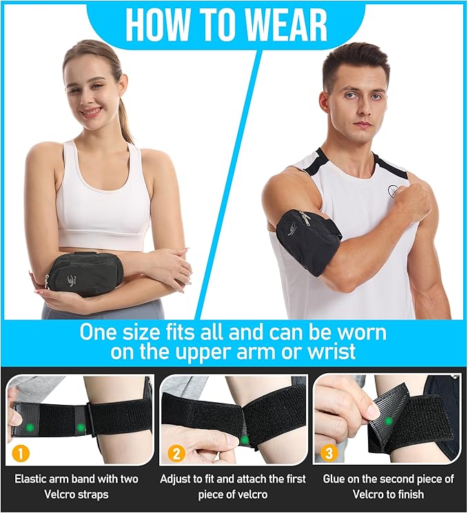 HiRui Universal Comfort Armband Phone Holder Running Armband Adjustable Wristband Phone Holder for Exercise Workout Compatible with iPhone 16/15/14/13/Plus/Pro Samsung Galaxy All Phones (Black)-StrideForce Fitness