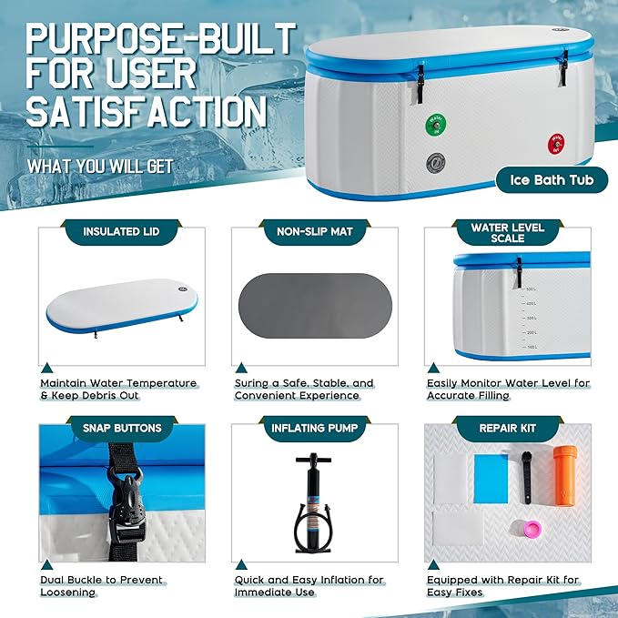 Albott Inflatable Cold Plunge Tub for Athletes, Ice Bath Tub with Insulated Lid Non-Slip Mat, Water Chiller Compatible, Portable for Indoor & Outdoor Recovery, 210 Gal, 71" L x 35" W x 30" H-StrideForce Fitness