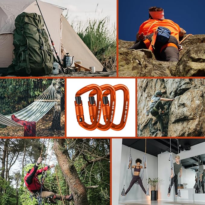 Climbing Carabiner Clips 25kN Auto Locking Carabiner, Professional Heavy Duty Large Locking Carabiner Clips for Rock/Ice Climbing Rappelling Rescue Swing etc, D Shaped, Large Size-StrideForce Fitness