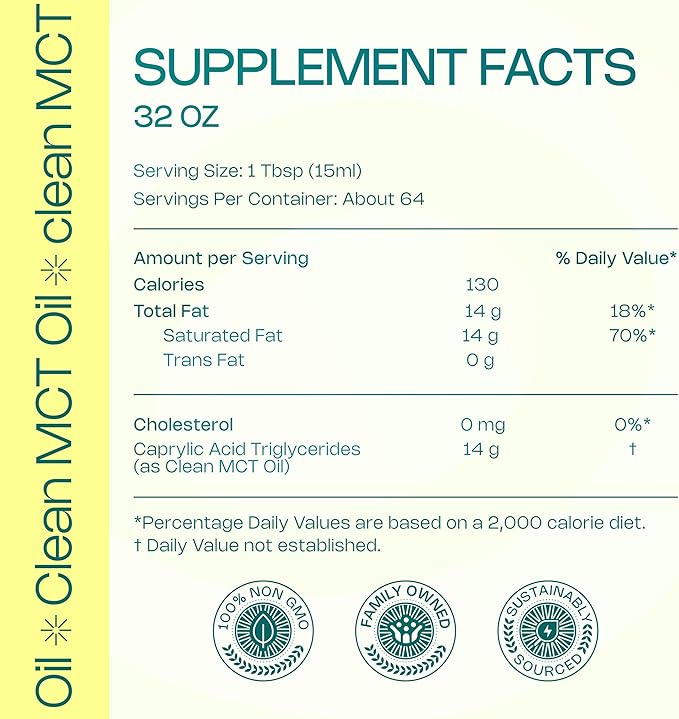 LevelUp Clean MCT Oil - 100% Caprylic C8 for Energy, Focus, Gut Health, Brain Superfuel - Keto Supplement for Ketogenic Coffee and Ketones - Non-GMO (32 oz Glass Bottle)-StrideForce Fitness