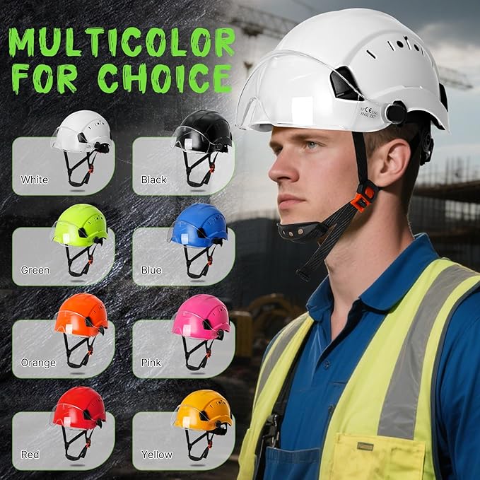 AOLAMEGS Construction Safety Hard Hat with Visor-ANSI Z89.1 OSHA Approved Construction Safety Helmet,Vented White Hard Hats with Chin Straps for Men Women Adults for Outdoor Indoor Industrial Workwear-StrideForce Fitness