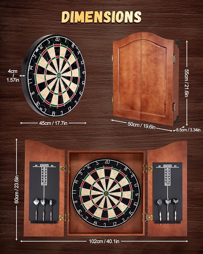 Sisal Dart Board Cabinet Sets, Decorative Dart Boards for Adults [6*Steel Darts] - Wooden Dartboard Cabinet with Integrated Scoreboard for Family Game Rooms-StrideForce Fitness
