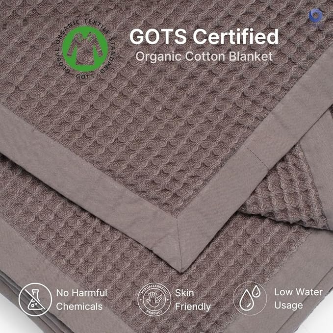 GOTS Certified Organic Cotton Waffle Weave Blanket, King Bed Blanket,108"X90" Cozy Throw Blanket for Couch, Modern Home Decor, Throw Blankets,Waffle Blanket, Soft Bed Blankets -Charcoal Grey-StrideForce Fitness