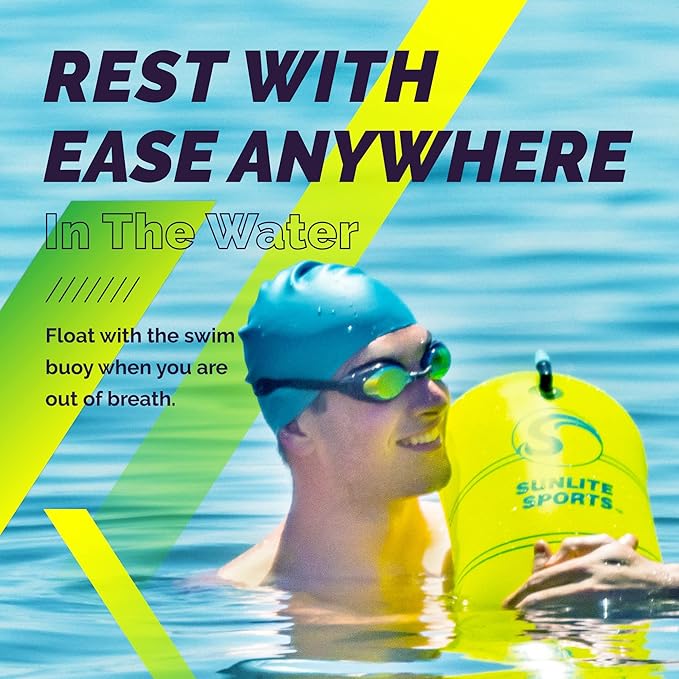 Sunlite Sports Swim Buoy Premium Quality, Highly Visible Waterproof Safety Marine Float Training for Open Water Swimming, for Swimmers, Triatheletes, Kayakers, Snorkelers, Throwable Flotation Device for Adults-StrideForce Fitness