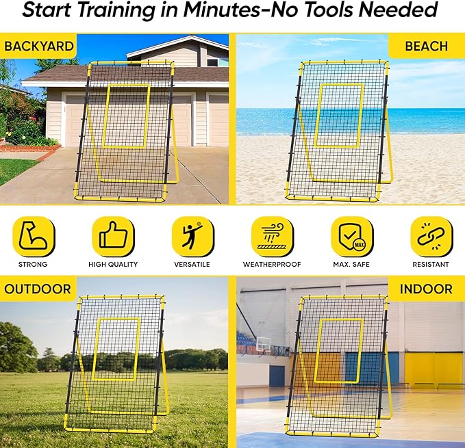 Adjustable Volleyball Rebounder Net Equipment 7x4 FT with Volleyball Practice for Adult Backyard Indoor Outdoor Training-StrideForce Fitness