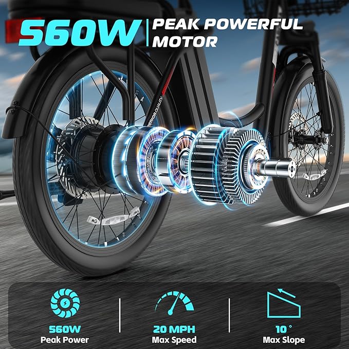 Caroma Electric Scooter with Seat, 48V Removable Battery E-Bike, Up to 30Miles&20MPH, 500/800/1200W Motor, 20" Fat Tire Adult Electric Bicycles for Commuting with Basket-StrideForce Fitness