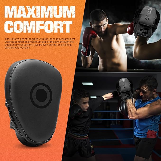 Boxing Pads for Men, Women, & Kids, Leather Focus Mitts for Martial Arts, Boxing Training, Curved Punch Mitts for Karate, Kickboxing,Muay Thai, Taekwondo-StrideForce Fitness