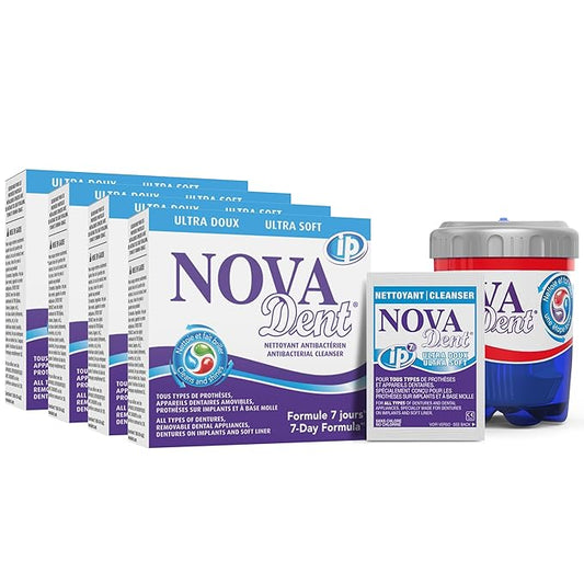 Novadent Dentures Cleaner – for Denture on implants, Denture Soft Liner and Orthodontic Appliance Without Soldering -1 Year (52 sachets)