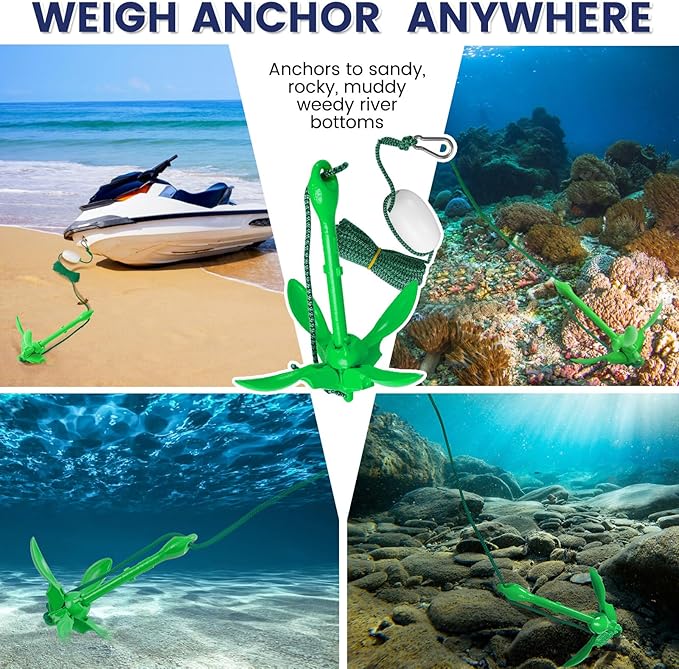 Dreizack Kayak Anchor Kit, 3.5 lb Folding Grapnel Boat Anchor Trolley Accessories with 40ft Rope and PVC Buoy for Fishing Kayaks SUP Paddle Boards Canoes Jet Ski PWC Inflatable Small Boats-StrideForce Fitness