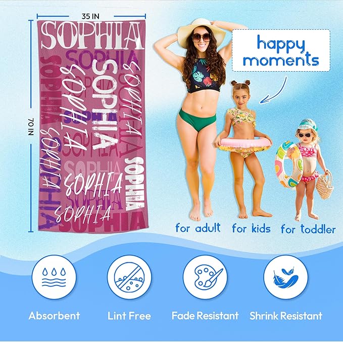 JML Personalized Beach Towel with Name, Custom Beach Towel with Name, Customized Microfiber Pool Towel, Quick Dry & Absorbent Swim Towel for Adult,Anniversary, Birthday, Summer Holiday,Vacation-StrideForce Fitness