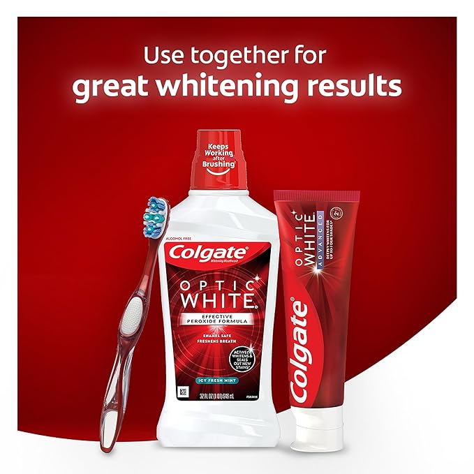 Colgate Optic White Whitening Mouthwash, Fresh Mint - 946ml, 32 Fluid Ounce (Pack of 6)