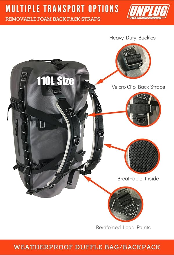 UNPLUG Ultimate Adventure Bag | 1680D Heavy Duty Waterproof Bag | Large Travel Duffle Bag which can be Used for Camping, Motorcycling, Boating, or Hunting-StrideForce Fitness