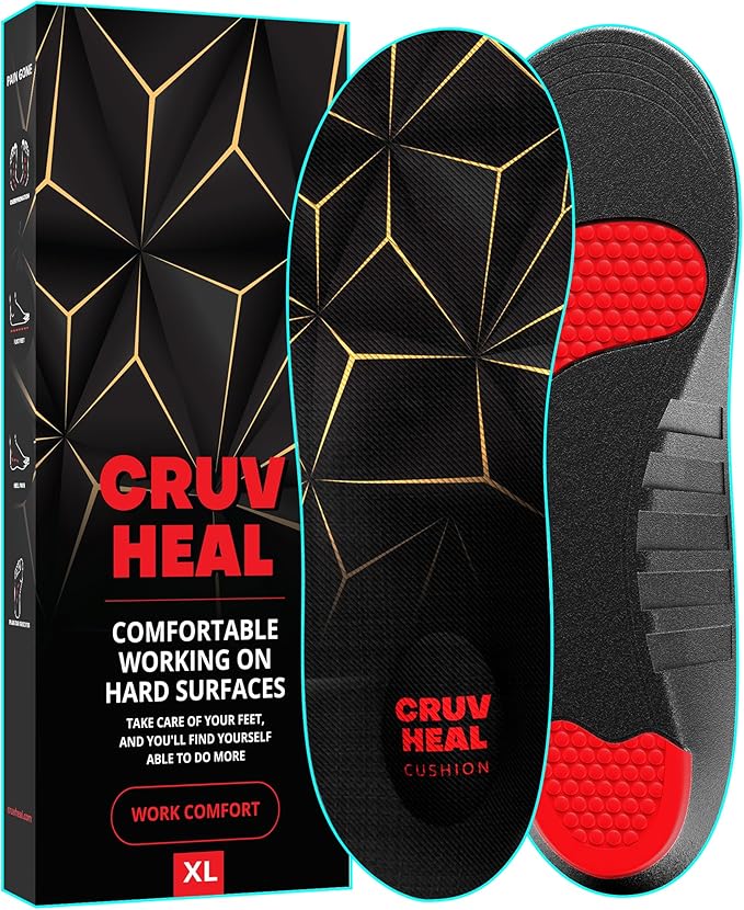 Work Pro Comfort Insoles - Shock Absorption - Low Arch - Cushioning Anti Fatigue Shoe Insert Men Women - Non-Slip - Soft Comfortable Work Boot Insoles - Foot Pain Relief (XL, Black)-StrideForce Fitness