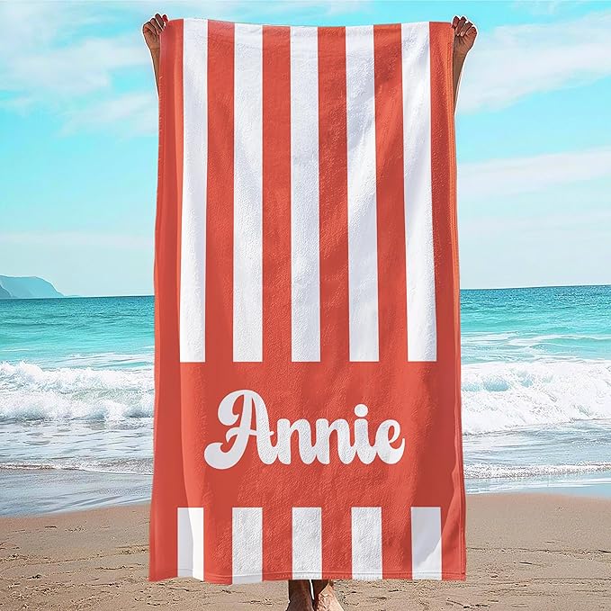 JML Personalized Beach Towel with Name, Custom Cabana Stripe Beach Towel, Customized Microfiber Pool Towel, Quick Dry & Absorbent Swim Towel for Adult,Mother's Day, Birthday, Summer Holiday,Vacation-StrideForce Fitness