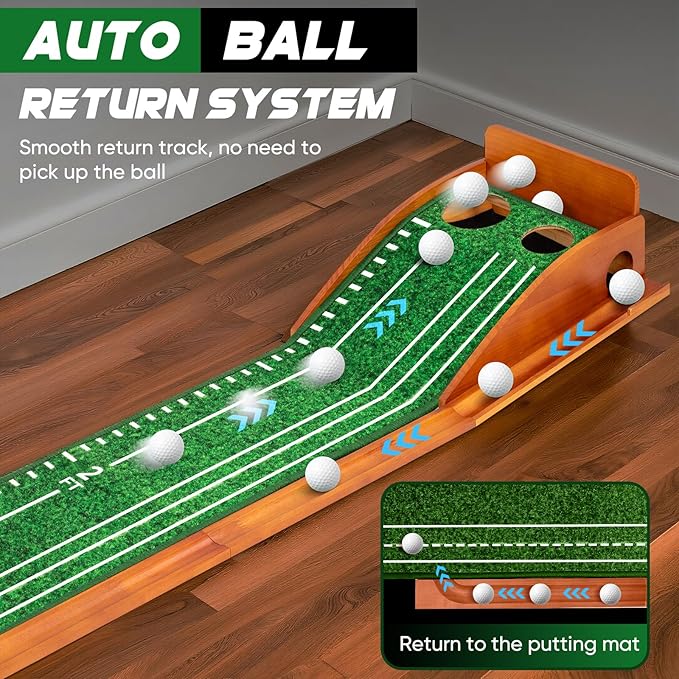 Putting Green Indoor and Outdoor, Golf Putting Mat with Auto Ball Return, Wrinkle-Free & Simulates Real Golf Putting Green - Putting Practice Mat for Office Home, Golf Gifts for Men, Dual-Hole-StrideForce Fitness