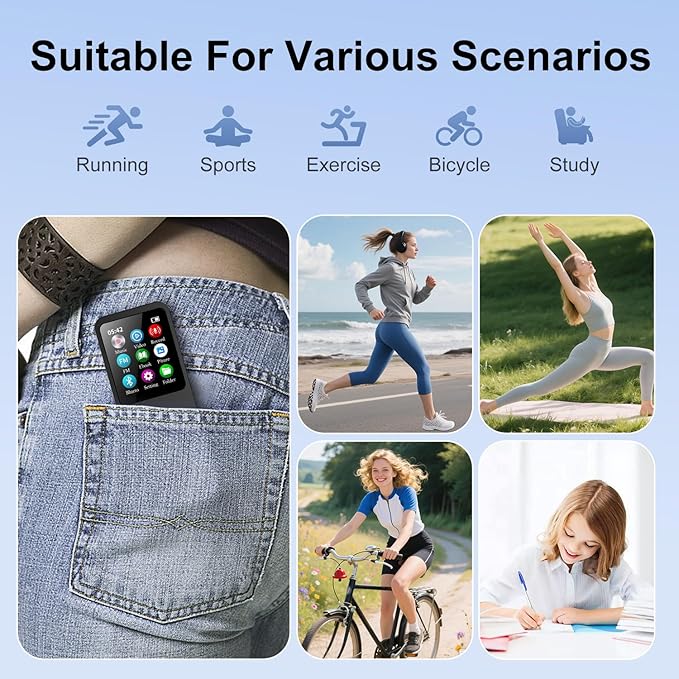 64GB MP3 Player with Bluetooth 5.3, 1.8 inch Screen Portable Music Player with Speaker, FM Radio, Voice Recorder, Physical Buttons Supports Expanded Up to 128GB(Black)-StrideForce Fitness