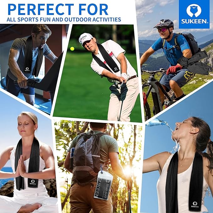 Sukeen 4Pack Cooling Towel (40"x12") for Neck and Face, Soft & Breathable Chilly Sports Towel, Quick-Drying Sweat Absorbing Cooling Neck Wraps with Cooling Tech. for Yoga, Sport, Running, Workout-StrideForce Fitness