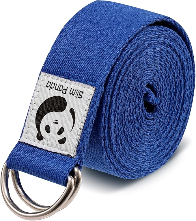 Slim Panda Yoga Strap for Stretching,Cotton Yoga Strap with Adjustable D-Ring Buckle,Non-Elastic Yoga Belt for Pilates,Gym Workouts,Physical Therapy,Improve Flexibility-StrideForce Fitness