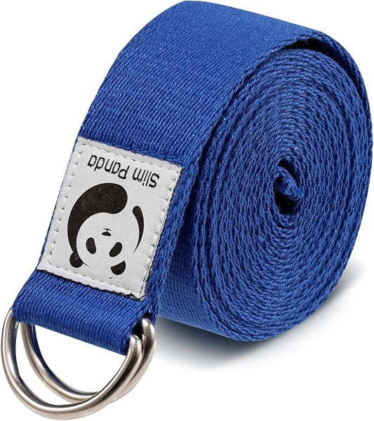 Slim Panda Yoga Strap for Stretching,Cotton Yoga Strap with Adjustable D-Ring Buckle,Non-Elastic Yoga Belt for Pilates,Gym Workouts,Physical Therapy,Improve Flexibility-StrideForce Fitness