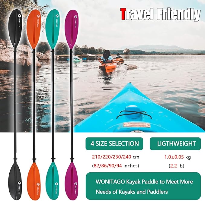 Kayak Paddle with Aluminum Shaft and Reinforced PP Blade, Floating Kayak Oar for Kayaking Canoeing and Boating, 220 cm/86 inches - 230 cm/90 inches-StrideForce Fitness