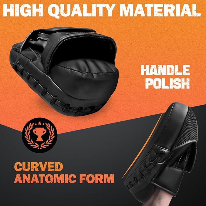 Boxing Pads for Men, Women, & Kids, Leather Focus Mitts for Martial Arts, Boxing Training, Curved Punch Mitts for Karate, Kickboxing,Muay Thai, Taekwondo-StrideForce Fitness