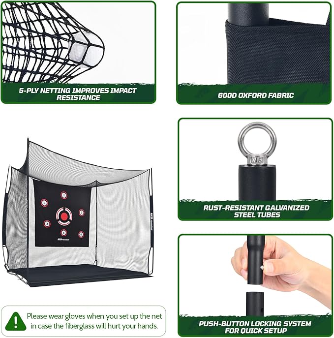Haokelball Golf Hitting Cage,10x8x6ft Golf Practice Net with Target Cloth & Carry Bag, Heavy-Duty Golf Cage Net for Backyard, Indoor & Outdoor-StrideForce Fitness