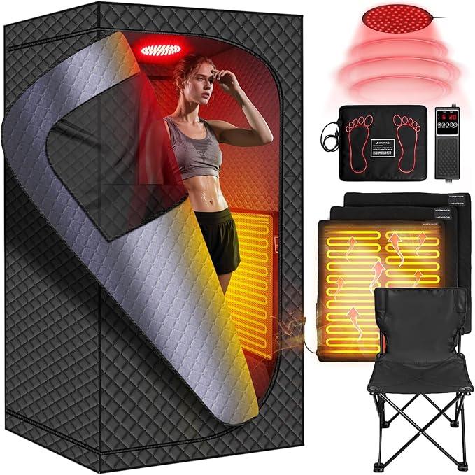 MIXC Upgraded Infrared Sauna Box for Relaxation,Detoxification,Dry steam Sauna Box for Home,Folding Chair,Multiple Layered Full Body Sauna Tent for Spa,Indoor,Outdoor,Gym-StrideForce Fitness