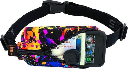 SPIbelt Running Belt for Women Men, Phone Holder for Running, Running Fanny Pack, Holder for Phone, Running Waist Pack, Adjustable Waist, [Fits All Phones]. Rave with Black Zipper-StrideForce Fitness