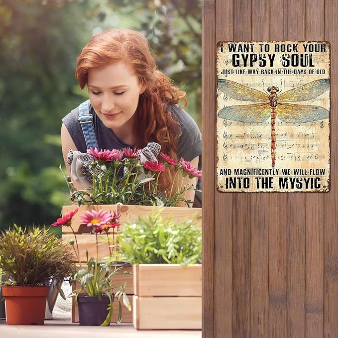 Dragonfly Decor I Want to Rock Your Soul Into The Mystic Vintage Metal Tin Sign for Home Cafe Bedroom Library Bookshelf Wall Decor 12 * 16inch-StrideForce Fitness