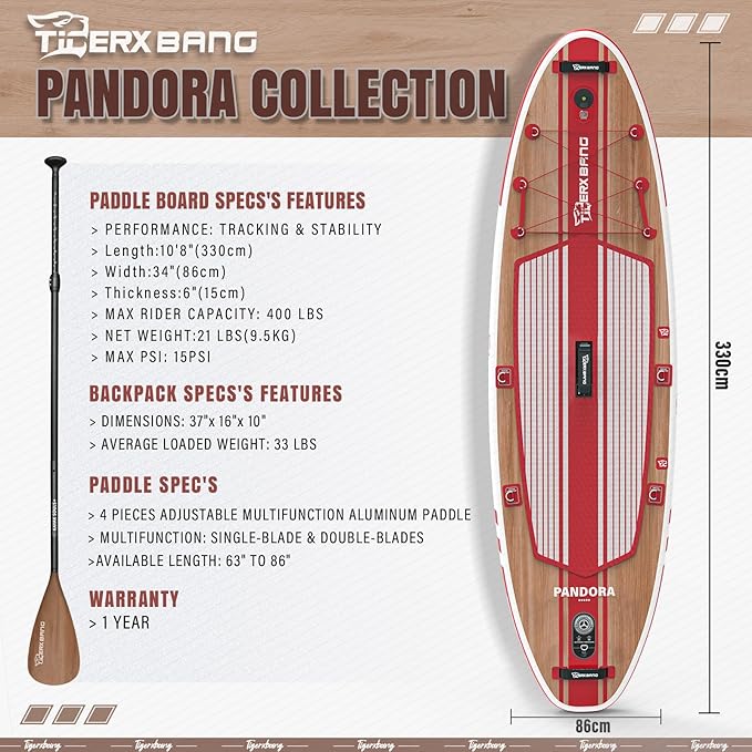Paddle Board, 10.8' Stand Up Paddle Board with Premium Complete Inflatable SUP Accessories, Extra Wide Paddleboards for Adults & Kids-Pandora Collection-StrideForce Fitness