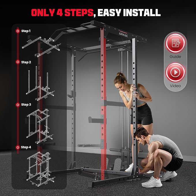 ARMAC Power Cage,1500lbs Multi-Function Power Rack with Adjustable Cable Crossover System and More Training Attachment, Weight Cage for Home Gym-StrideForce Fitness