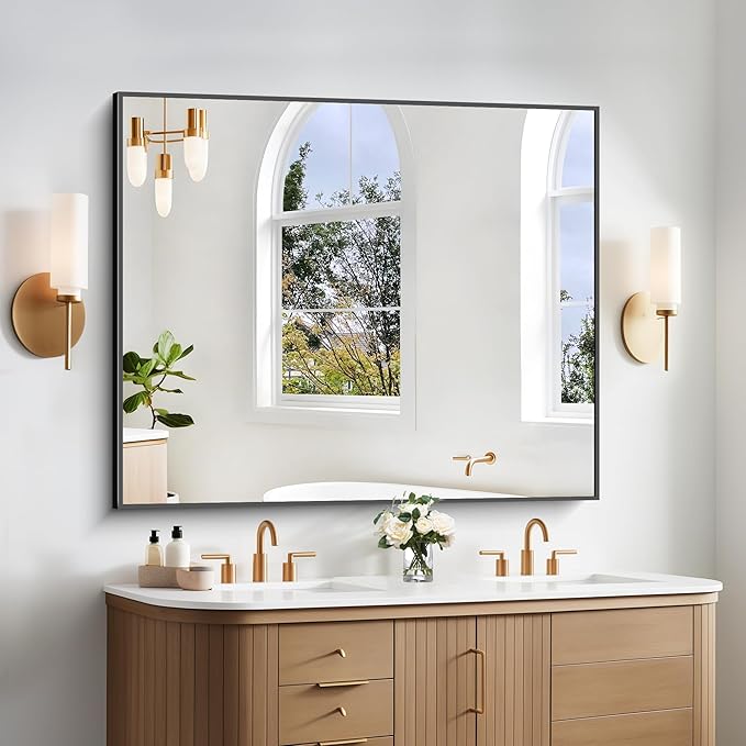 Bathroom Mirror,40x48 inch Bathroom Mirrors for Over Sink,Large Wall Mirror for Bathroom Wall Mounted Rectangle Mirrors,Black Vanity Mirror for Living Room,Bedroom Entryway,Horizontal/Vertical-StrideForce Fitness