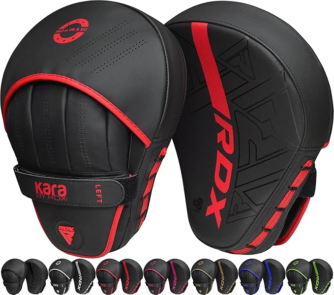 RDX Boxing Pads Curved Focus Mitts, Maya Hide Leather Kara Hook and jab Training Pads, Adjustable Strap Ventilated, MMA Muay Thai Kickboxing Coaching Martial Arts Punching Hand Target Strike Shield-StrideForce Fitness
