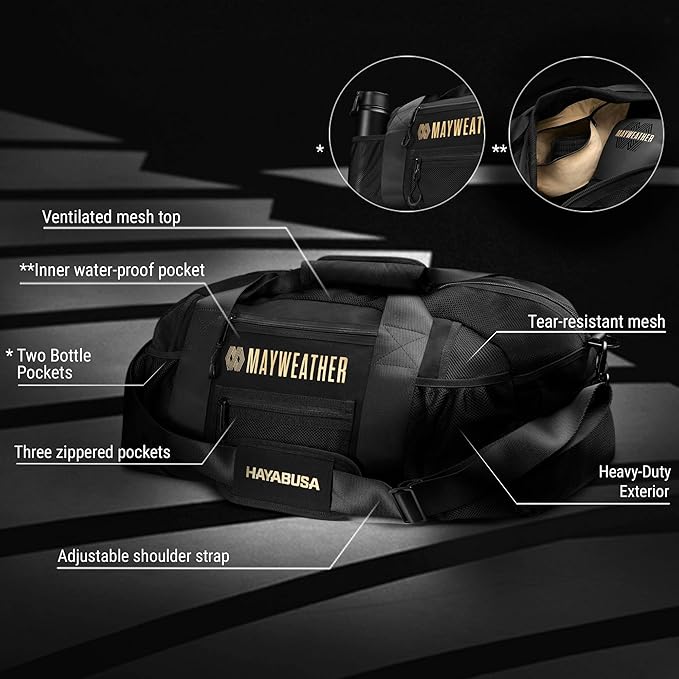 Hayabusa Mayweather Mesh Gym Bag - Black/Gold, 70L-StrideForce Fitness