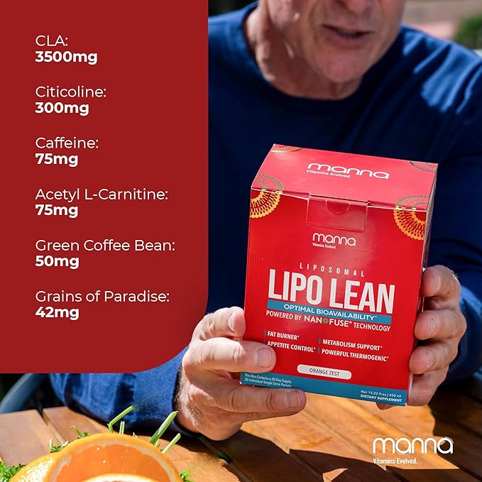Manna Vitamins Evolved Liposomal Lipo Lean, Thermogenic Metabolism Support, Cravings Management, Weight Loss Support for Women, Men, Liposomal Absorption 3500mg CLA, Carnitine, Green Tea, 30 Packets-StrideForce Fitness
