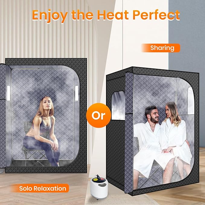 MIXC Full Body Portable Personal Saunas Box for Home, 2 Person Steam Sauna at Home Spa with 2.6L & 1500W, Two-Person with 2 Foldable Chairs, Remote Control, Home Sauna for Gym, Black-StrideForce Fitness