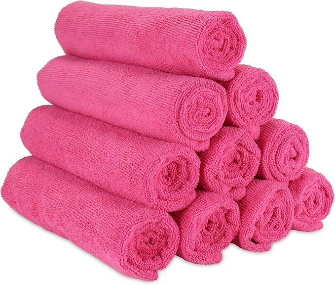 Arkwright Microfiber Gym Towel - Pack of 12 - Super Soft, Quick Dry Workout Sweat Towels, 300 GSM Lightweight & Absorbent for Sports, Working Out, Yoga, and Spa, 16 x 27 in, Hot Pink-StrideForce Fitness