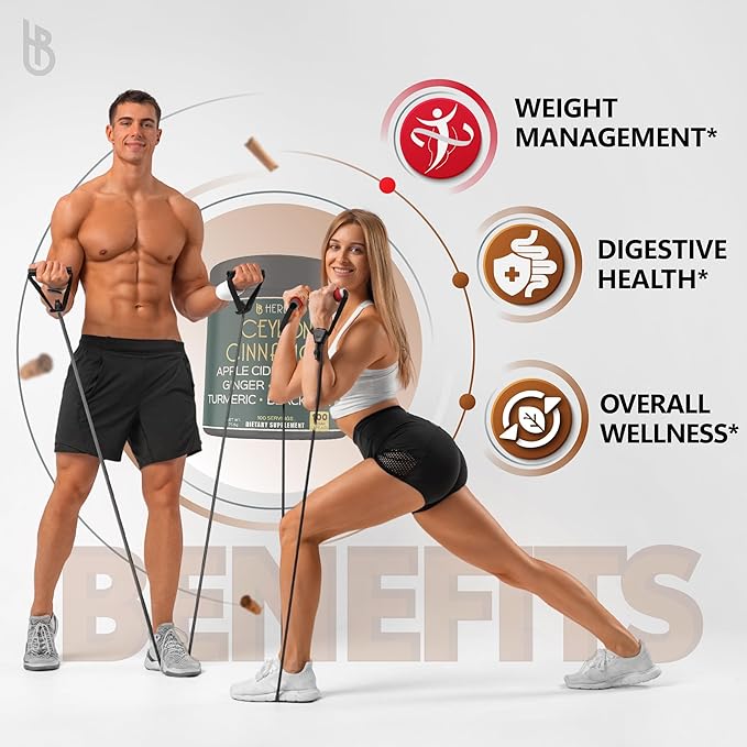 6in1 Premium Ceylon Cinnamon Supplement Plus Apple Cider Vinegar, Turmeric, Ginger, Ginseng - Weight Management, Digestion - 100 Vegan Capsules-StrideForce Fitness
