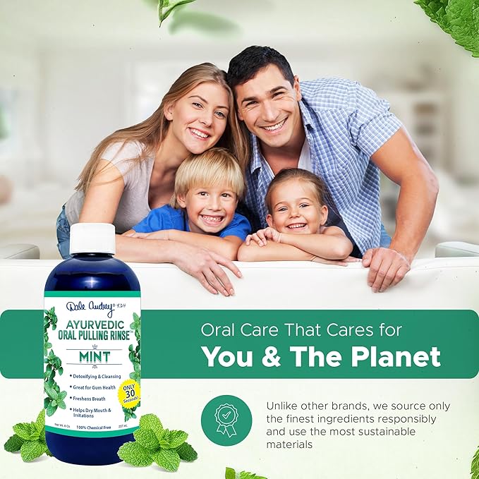 Ayurvedic Oil Pulling Mouthwash - Alcohol Free Mint Oral Rinse for Fresh Breath & Teeth Whitening | 8oz