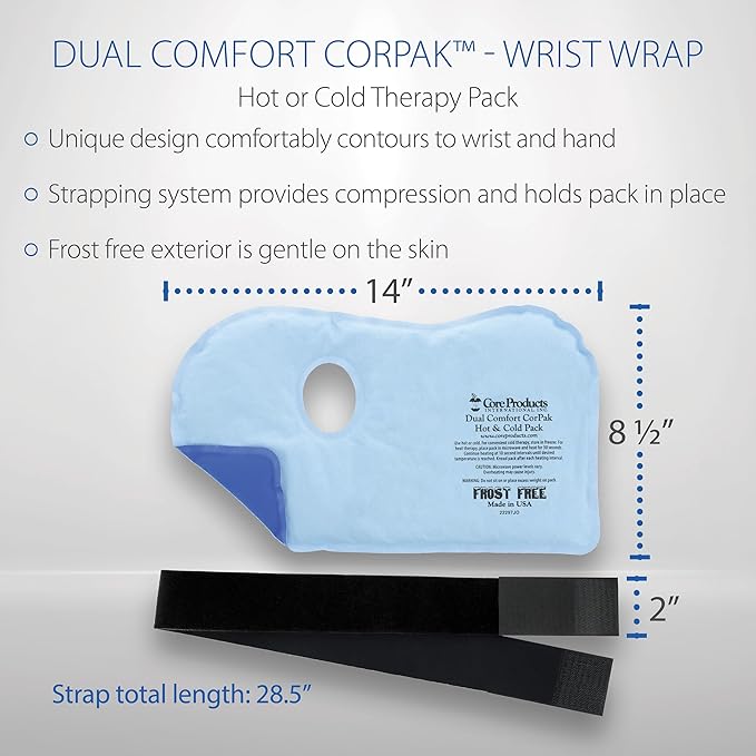Core Products Dual Comfort CorPak – Reusable hot/Cold Wrist Pain Relief Pack – for Reliable Carpal Tunnel Pain Relief & Recovery; Use hot or Cold; Made in USA –Size: 8.5" x 14"-StrideForce Fitness